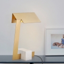 Gold Triangle Table Light Modern 1 Bulb Metal Nightstand Lamp with Rectangle Marble Base