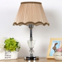 Beige Flare Study Lamp Modern 1 Bulb Fabric Reading Book Light with Braided Trim