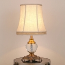 Fabric Bell Desk Light Modern 1 Head Table Lamp in Beige with Carved Brass Metal Base