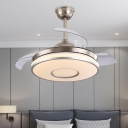 LED Drum Semi Flush Lighting Modernism Gold Acrylic 4 Blades Ceiling Fan Lamp for Bedroom, 36
