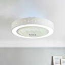 Round Bedroom Pendant Fan Light Modernist Acrylic LED White Semi Flush Mount Lighting Fixture, 21.5