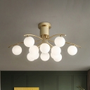 Modo Living Room Semi Flushmount Milky Glass 12-Light Simple LED Flush Ceiling Lamp in Brass
