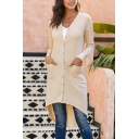 Elegant Fashion Ladies Solid Color Long Sleeve Button Down High Low Long Relaxed Cardigan