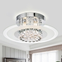 Clear Round Glass Flush Light Contemporary 4 Lights Bedroom Ceiling Mount Lamp in Chrome with Crystal Draping