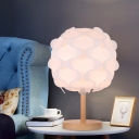 Acrylic Blossom Nightstand Light Contemporary LED White Desk Lamp with Round Wood Base