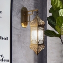 Metal Lantern Wall Lamp Sconce Vintage 1 Head Restaurant Wall Lighting Fixture in Brass