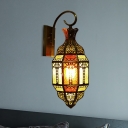 Antique Lantern Sconce Lighting Fixture 1 Head Metal Wall Mount Light in Brass for Living Room