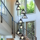 Metal Triangle Multi Light Pendant Simple 8 Lights Black Ceiling Hang Fixture for Living Room