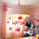 Dome Bedroom Hanging Ceiling Light Pastoral Metal 1 Bulb Pink Rose Suspension Lighting