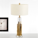 1 Head Cylinder Task Lighting Modernism Fabric Reading Lamp in Gold for Bedside