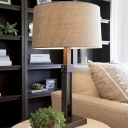 Contemporary 1 Head Desk Lamp Flaxen Barrel Reading Book Light with Fabric Shade