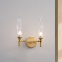 Double Arm Metal Sconce Simple 2 Heads Gold Wall Mounted Light with Torch Clear Glass Shade