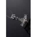 Mens Vintage Thor's Hammer Viking Style Stainless Steel Necklace in Silver