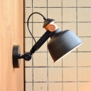 Antiqued Bowl Wall Light Sconce 1-Bulb Metallic Wall Mount Lamp in Black with Adjustable Handle