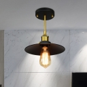 Industrial Wide Flared Flushmount Lighting 1 Head Metal Semi Close to Ceiling Lamp in Black and Brass
