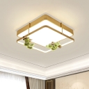 LED Round/Square Ceiling Light Industrial Black/Gold Metal Plant Flush Mount Lamp for Bedroom, 16.5
