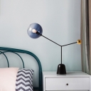Spherical Table Light Modernism Blue Glass 1 Head Bedroom Nightstand Lamp with Metal Base