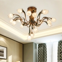 Blossom Living Room Ceiling Light Country Style Metal 19 Heads Brass LED Semi Flush Mount Lighting