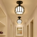 Vintage Globe Semi-Flush Ceiling Light with Metal Frame for Hallway Kitchen Foyer in Black