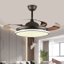 Round Metal Semi Flush Lighting Modernism Living Room LED Pendant Fan Lamp Fixture with 4 Brown Blades, 36