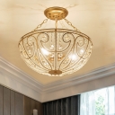 Crystal Basket Semi Flush Lamp Modernism 3-Light Golden Ceiling Light for Bedroom