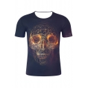 Trendy Boys Short Sleeve Round Neck Digital Skull 3D Printed Loose Fit T-Shirt in Black