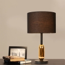 Drum Fabric Night Light Contemporary 1 Head Black Finish Nightstand Lamp with Plug In Cord