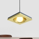 Metallic Square Hanging Pendant Light Minimal 1 Head Blue Finish Suspension Lamp for Living Room