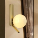 Brass Finish Sphere Wall Sconce Light Postmodern 1-Bulb White Glass LED Wall Lamp