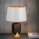 White Tapered Night Table Light Postmodern 1 Head Fabric Nightstand Lamp with Faceted Marble Accent