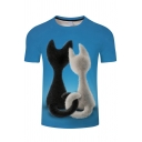 Lovely Boys Short Sleeve Round Neck Romantic Cats Pattern Loose Fit T-Shirt