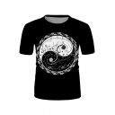 Basic Mens Short Sleeve Crew Neck Yin Yang Wolf Printed Relaxed Fit Tee