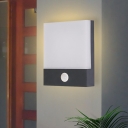 Black Rectangular Wall Mount Lamp Minimalist Aluminum LED Wall Sconce with Light Sensor for Garage