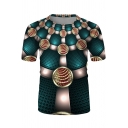 Chic Boys Short Sleeve Crew Neck Ball Checker 3D Printed Relaxed T-Shirt in Green