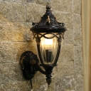 Brass/Black Pinecone Sconce Loft Metal 1 Bulb Outdoor Wall Light with Clear Ribbed Glass Shade