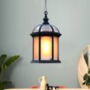 1 Light Birdcage Hanging Light Kit Countryside Black/Brass Finish Opal Glass Ceiling Pendant Lamp