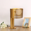 Modernism Cylinder Night Table Lighting Metal 1 Bulb Living Room Nightstand Lamp in Gold