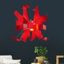 Red Finish Paper Crane Pendant Light Fixture Contemporary 1-Head Metallic Hanging Lamp Kit