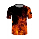 Streetwear Boys Short Sleeve Crew Neck 3D Flame Printed Fitted Tee Top