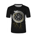 Chic Fashion Mens Short Sleeve Crew Neck Lightning Dragon Symbol Printd Fitted Tee in Black