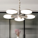 5 Heads Living Room Pendant Modern White LED Chandelier Lighting with Round Acrylic Shade