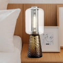 Trapezoid Table Light Post Modern Smoke Gray/Cognac Water Glass 1 Head Bedroom Plug-In Desk Lamp with Cylinder Shade