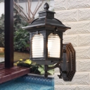 Clear Ribbed Glass Black Wall Sconce Cuboid 1 Head Countryside Wall Mounted Lamp for Corner