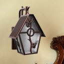 Copper 1 Head Wall Mount Sconce Country Style Seeded Glass House Shape Wall Lighting