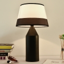 Contemporary 1-Bulb Metal Table Lighting Black Pencil Night Light with Fabric Shade