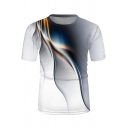Fashionable Mens Short Sleeve Crew Neck Aurora 3D Pattern Loose T-Shirt in White
