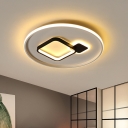 Black-White Ring and Square Flushmount Modernist LED Acrylic Ceiling Flush Mount in White/Warm Light, 16