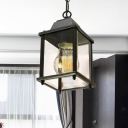 Clear Glass Black Hanging Light Countryside Cuboid 1 Head Balcony Ceiling Suspension Lamp
