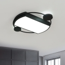 Minimalist Circular Ceiling Fixture Acrylic Living Room LED Flushmount Lighting with Geometric Design in Black, 16