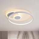 Modern Circle Ring Flushmount Lighting Acrylic LED Bedroom Flush Mount Ceiling Lamp in Grey, Warm/White Light